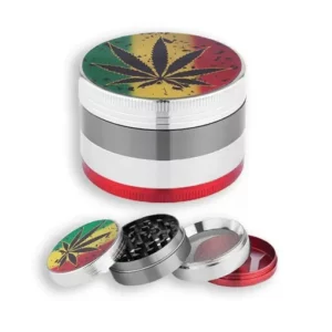 Rasta Leaf Grinder - Silver 4 Piece Grinder - Rasta Leaf